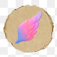 Angel wing png icon sticker, ripped paper badge, transparent background