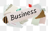 Business png word sticker typography, aesthetic paper collage, transparent background