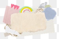 Feminine paper collage png frame sticker, transparent background