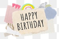 Happy Birthday png word sticker typography, aesthetic paper collage, transparent background