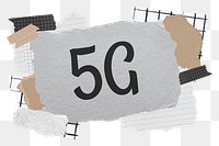 5G png word sticker typography, aesthetic paper collage, transparent background