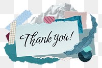 Thank you! png word sticker typography, aesthetic paper collage, transparent background