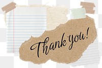 Thank you! png word sticker typography, aesthetic paper collage, transparent background