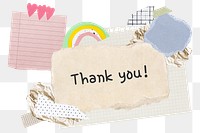 Thank you! png word sticker typography, aesthetic paper collage, transparent background