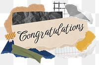 Congratulations png word sticker typography, aesthetic paper collage, transparent background