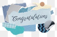 Congratulations png word sticker typography, aesthetic paper collage, transparent background