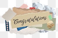 Congratulations png word sticker typography, aesthetic paper collage, transparent background