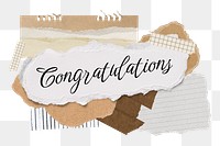 Congratulations png word sticker typography, aesthetic paper collage, transparent background