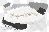 Congratulations png word sticker typography, aesthetic paper collage, transparent background