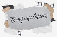 Congratulations png word sticker typography, aesthetic paper collage, transparent background