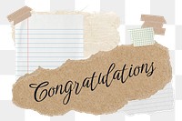 Congratulations png word sticker typography, aesthetic paper collage, transparent background