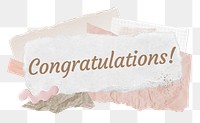 Congratulations png word sticker typography, aesthetic paper collage, transparent background