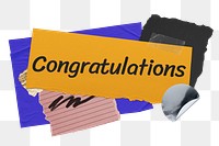 Congratulations png word sticker typography, aesthetic paper collage, transparent background