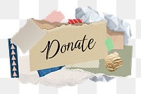 Donate png word sticker typography, aesthetic paper collage, transparent background