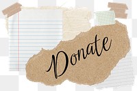 Donate png word sticker typography, aesthetic paper collage, transparent background