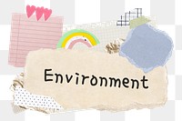 Environment png word sticker typography, aesthetic paper collage, transparent background