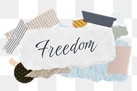 Freedom png word sticker typography, aesthetic paper collage, transparent background