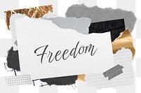 Freedom png word sticker typography, aesthetic paper collage, transparent background