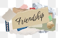 Friendship png word sticker typography, aesthetic paper collage, transparent background