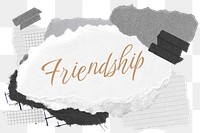 Friendship png word sticker typography, aesthetic paper collage, transparent background