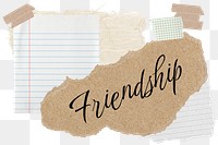 Friendship png word sticker typography, aesthetic paper collage, transparent background