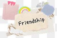 Friendship png word sticker typography, aesthetic paper collage, transparent background