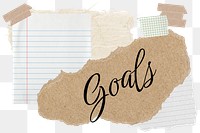 Goals png word sticker typography, aesthetic paper collage, transparent background