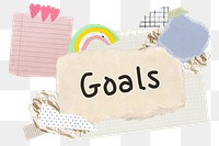 Goals png word sticker typography, aesthetic paper collage, transparent background