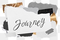 Journey png word sticker typography, aesthetic paper collage, transparent background