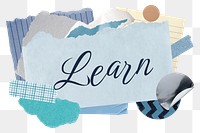 Learn png word sticker typography, aesthetic paper collage, transparent background