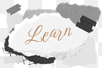 Learn png word sticker typography, aesthetic paper collage, transparent background