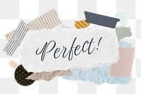 Perfect! png word sticker typography, aesthetic paper collage, transparent background