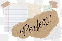 Perfect! png word sticker typography, aesthetic paper collage, transparent background