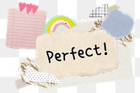 Perfect! png word sticker typography, aesthetic paper collage, transparent background