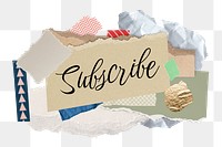 Subscribe png word sticker typography, aesthetic paper collage, transparent background