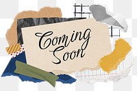 Coming soon png word sticker typography, aesthetic paper collage, transparent background