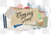 Coming soon png word sticker typography, aesthetic paper collage, transparent background