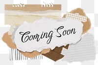 Coming soon png word sticker typography, aesthetic paper collage, transparent background