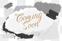 Coming soon png word sticker typography, aesthetic paper collage, transparent background