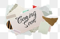 Coming soon png word sticker typography, aesthetic paper collage, transparent background