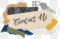 Contact us png word sticker typography, aesthetic paper collage, transparent background