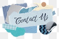 Contact us png word sticker typography, aesthetic paper collage, transparent background