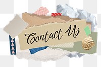 Contact us png word sticker typography, aesthetic paper collage, transparent background