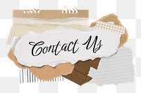 Contact us png word sticker typography, aesthetic paper collage, transparent background