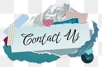 Contact us png word sticker typography, aesthetic paper collage, transparent background