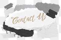 Contact us png word sticker typography, aesthetic paper collage, transparent background