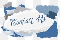 Contact us png word sticker typography, aesthetic paper collage, transparent background