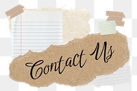 Contact us png word sticker typography, aesthetic paper collage, transparent background