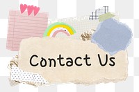 Contact us png word sticker typography, aesthetic paper collage, transparent background