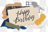 Happy Birthday png word sticker typography, aesthetic paper collage, transparent background